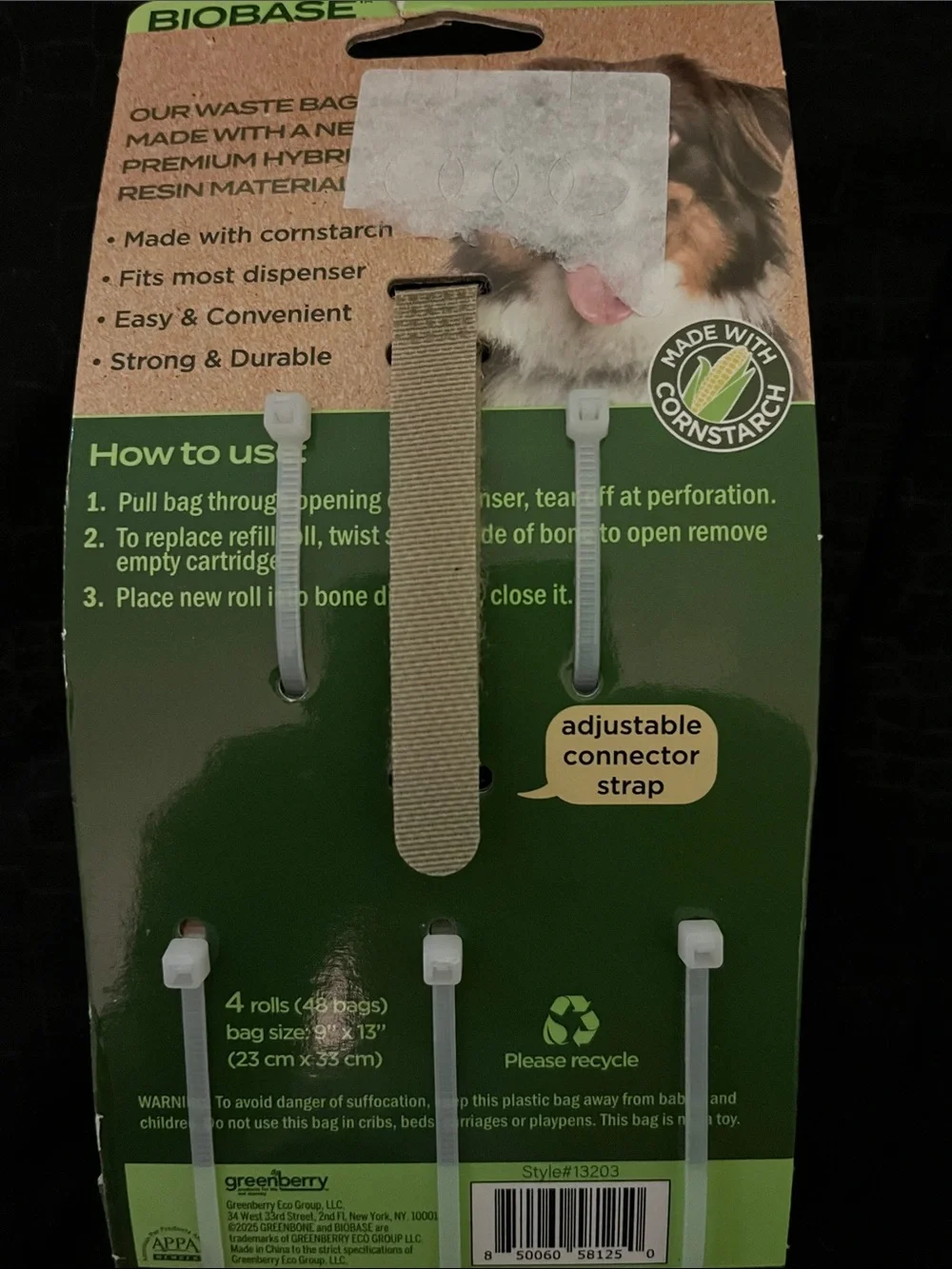BIOBASE Green Bone Dog Waste Bag Dispenser with 3 Color Rolls Never Used